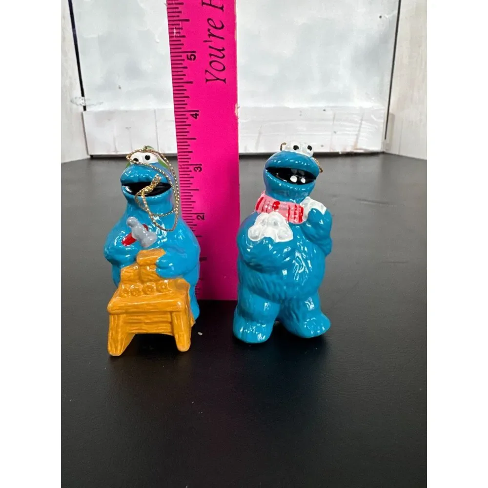 2 Sesame Street Cookie Monster Ceramic Ornaments